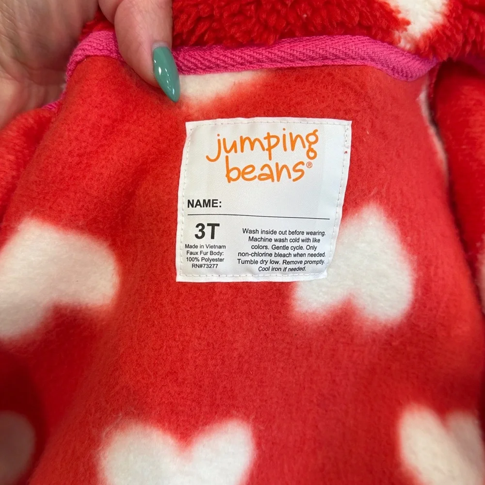 JUMPING BEANS Red White Heart Pink Sherpa‎ Full Zip Cozy Jacket Size 3T